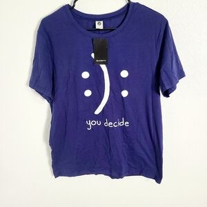 Blackmyth T-Shirt Navy Blue White Graphics, You Decide Happy/Sad Face, LargeNWT
